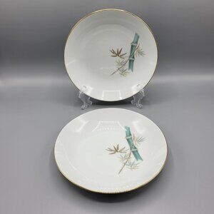Vtg Noritake Oriental 6341 Bamboo Design Salad Bowls Gold Trim Japan Set Of 2
